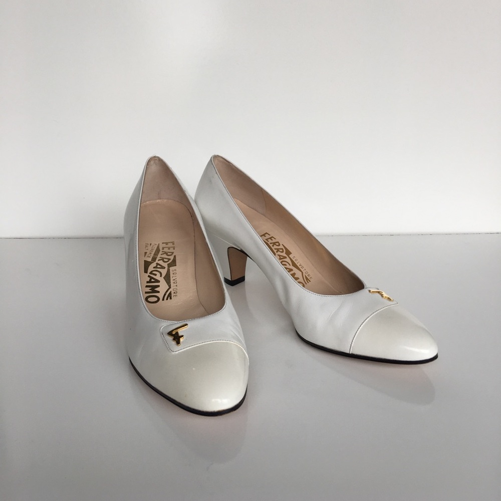 SOLD Vintage Ferragamo white leather pumps